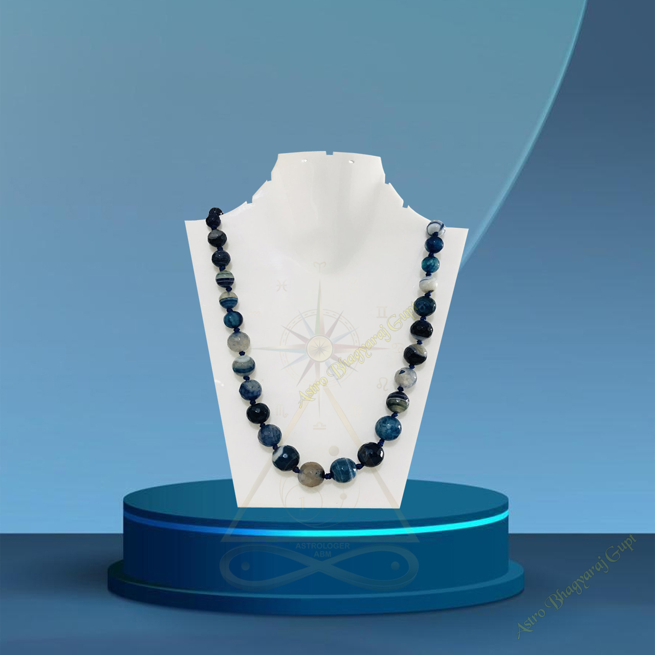 Blue Agate Stylish Diamond Cut Mala