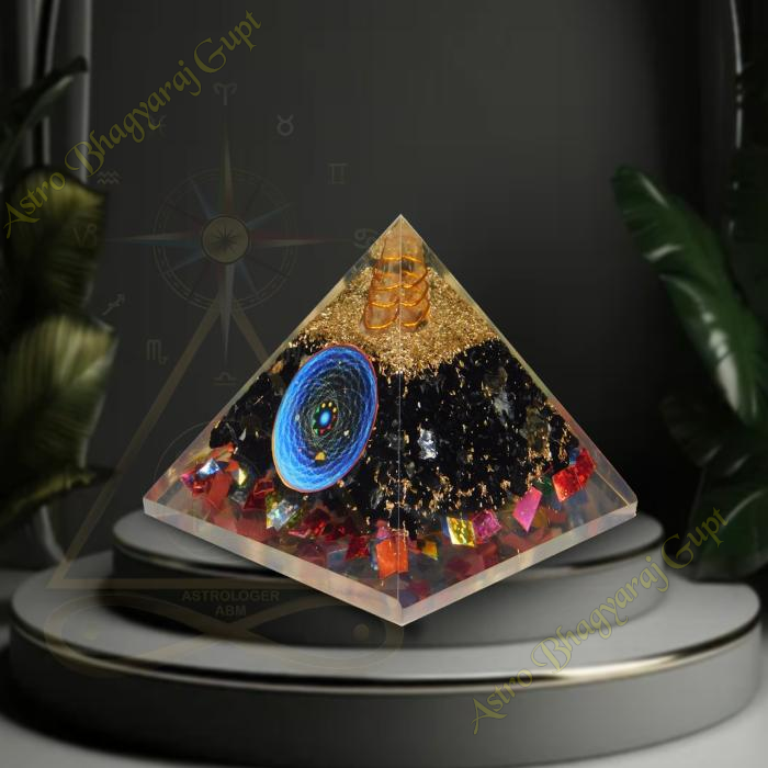 Orgonite Black Tourmaline , Copper Dust , Multi Color Cutting Pyramid 
