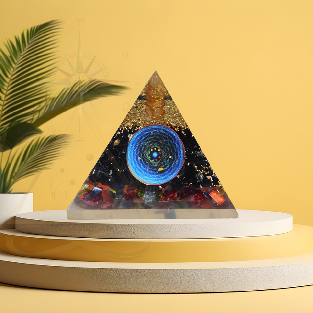 Orgonite Black Tourmaline , Copper Dust , Multi Colour Cutting Pyramid