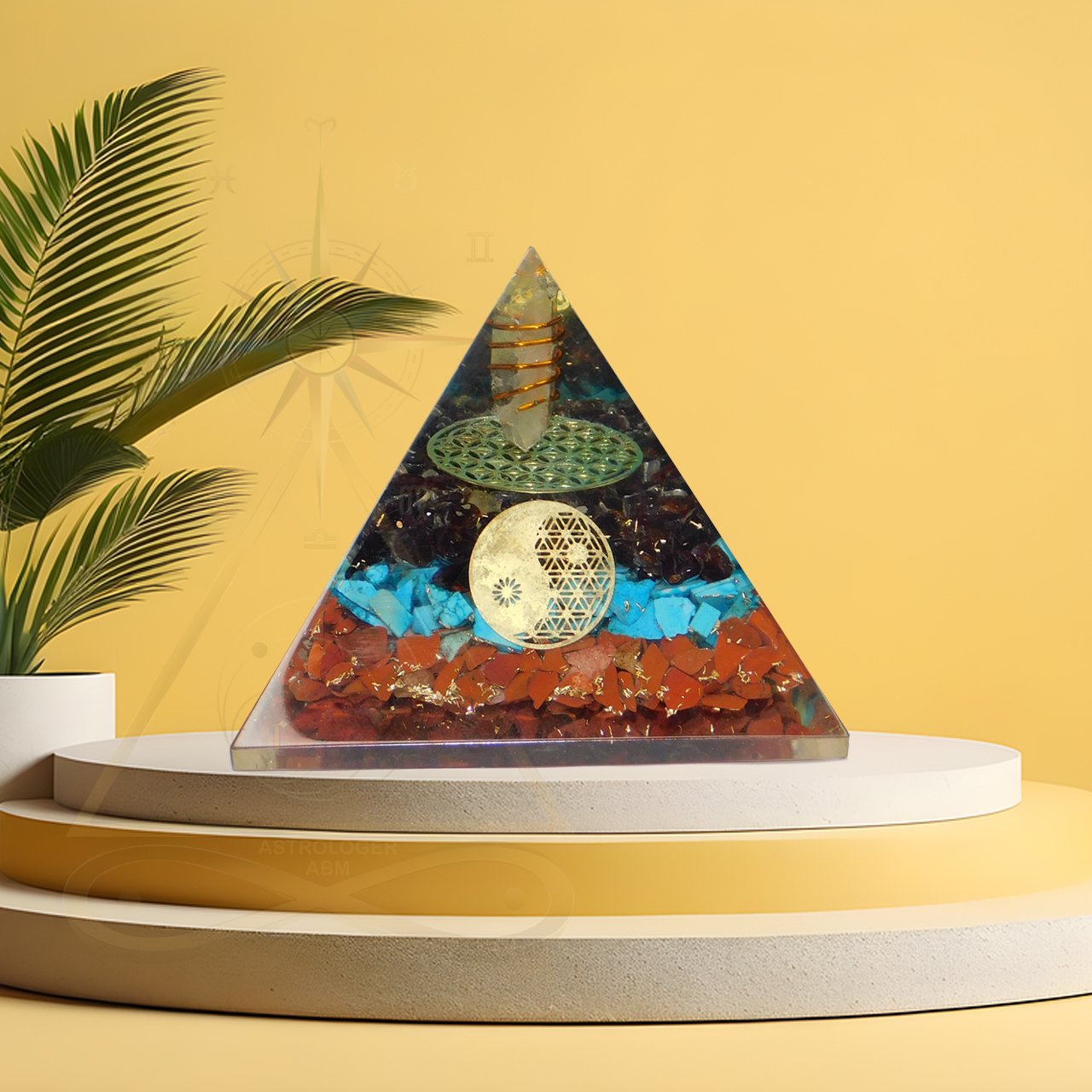 Orgonite Red Jasper , Turquoise , Amethyst , Copper Dust Pyramid